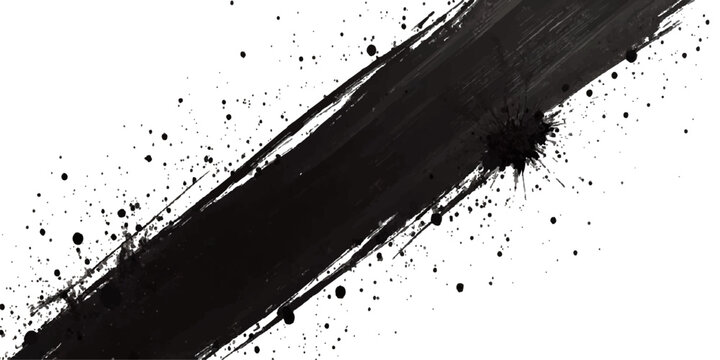 Abstract grunge background with black and white paint ink splashes and a dark splat texture pattern featuring a dirty spray border element for a vector art banner silhouette design