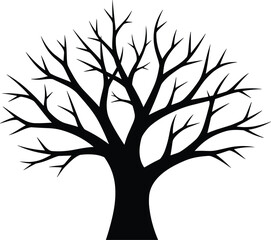 Obraz premium Bare Tree Silhouette Illustration with Branches, Black Nature Symbol Isolated on White Background for Minimal Design Use