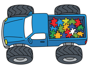 Colorful Monster Truck with Puzzle Pieces © T-shirt Pond