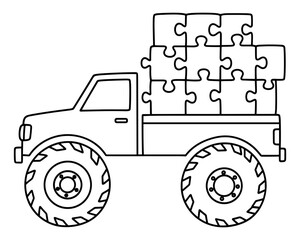 Illustration of a Monster Truck with Jigsaw Puzzle © T-shirt Pond