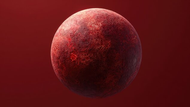 A red celestial body with fiery surface against a matching background