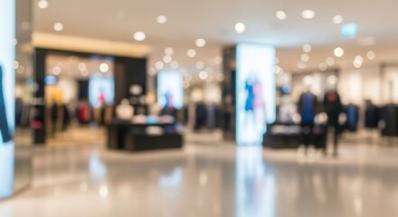 Fototapeta premium Blurred view of a modern clothing store interior with mannequins.