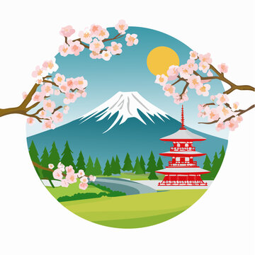富士と桜と五重塔の絶景