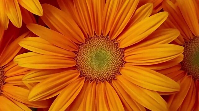 A vibrant display of orange daisies, showcasing their bright petals and cheerful appearance, creating a lively and warm floral arrangement. zoom in video
