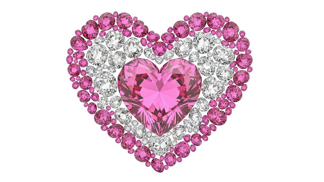 Heart Shape Diamond and Pink Gemstone Mosaic