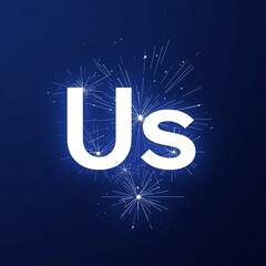 A stylized logo featuring the word 'Us' in large white letters with a sparkling effect on a dark blue background