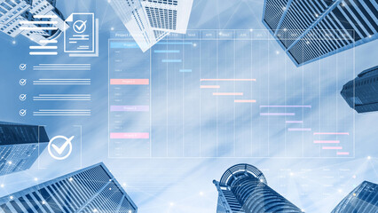 A project management dashboard for business. The interface features a Gantt chart to visualize the...