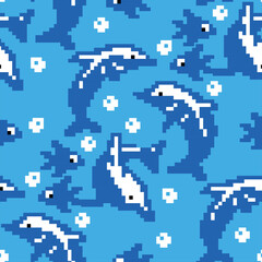 Seamless geometric fish pattern designed for fabric backgrounds, clothing, and decoration.