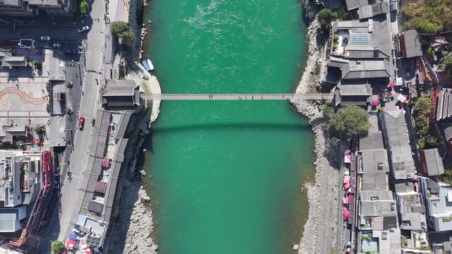Aerial view of Luding Bridge and Dadu River