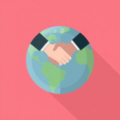A handshake between two people over a globe symbolizing global partnership and cooperation