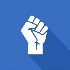 A powerful white fist with lightning bolt on a blue background