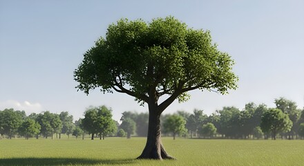 Beautiful green tree in a sunny open field