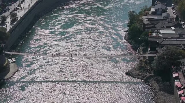 Aerial view of Luding Bridge and Dadu River