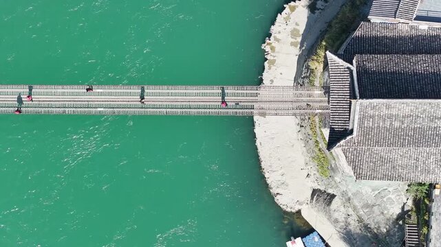 Aerial view of Luding Bridge and Dadu River