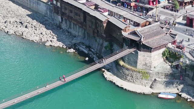 Aerial view of Luding Bridge and Dadu River