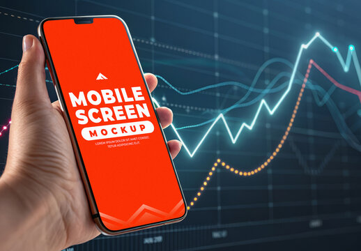 Mobile Screen Mockup with Data Visualization Background