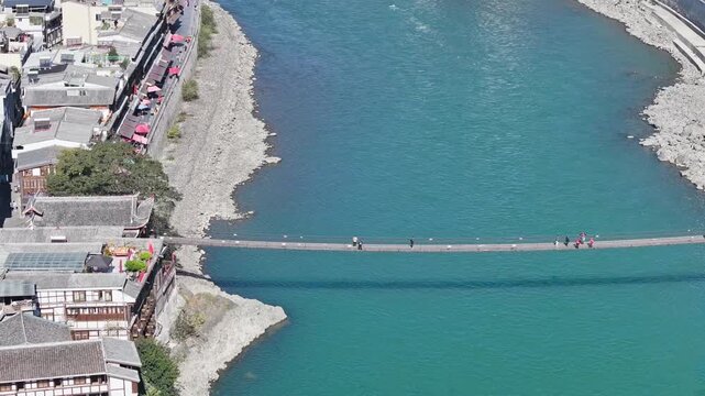 Aerial view of Luding Bridge and Dadu River