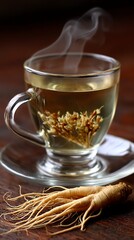 Ginseng tea in glass cup