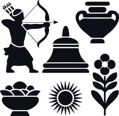 Ram Navami Symbols Set Vector Illustration