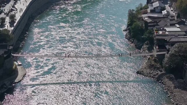 Aerial view of Luding Bridge and Dadu River