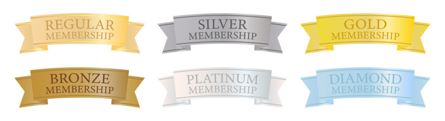 光沢グラデーションのリボン見出しで構成された会員ステータスバナーセット（ブロンズ・プラチナ・ダイヤモンド対応）