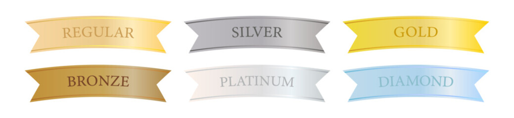 なめらかなカーブ形状の高級リボンバナー会員ランク見出しセット（統一感のある6色展開）