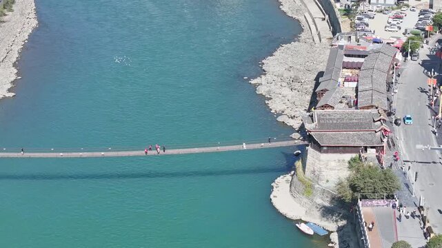 Aerial view of Luding Bridge and Dadu River