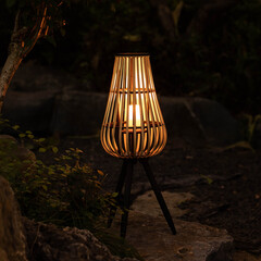Elegant Bamboo and Black Tripod Lantern for Home Decor