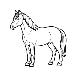 Obraz premium Standing horse coloring book page vector illustration with clean outlines on white background