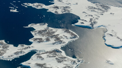 Aerial view of snowy island in Antarctic Peninsula. © AlexandraDaryl