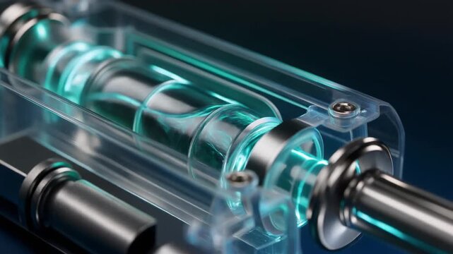 Hyper-detailed translucent electric vehicle battery module internals with teal accents