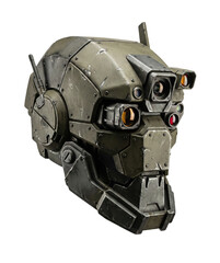 Naklejka premium Futuristic tactical robot helmet with multi-lens sensors isolated. Sci-fi military equipment concept.