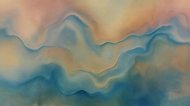 Abstract flowing pastel expanse with muted blues and warm ochre gradients across soft, wavy textures