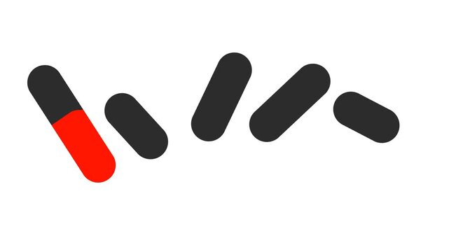 On the screen, oblong stripes flicker or move rapidly in rows. One of the shapes resembles a medical capsule or medicine.