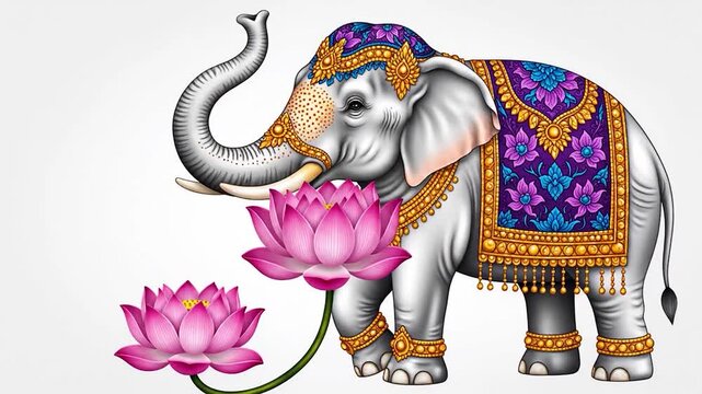 Decorated Elephant with Lotus Flowers - A Symbol of Prosperity and Good Fortune.