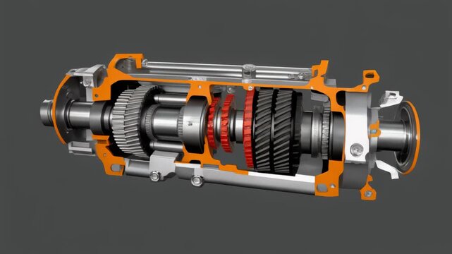 cross section view of mechanical gear system in motion 3d cad