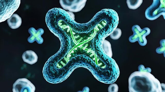 Microscopic view of a virus or bacteria with a unique shape.