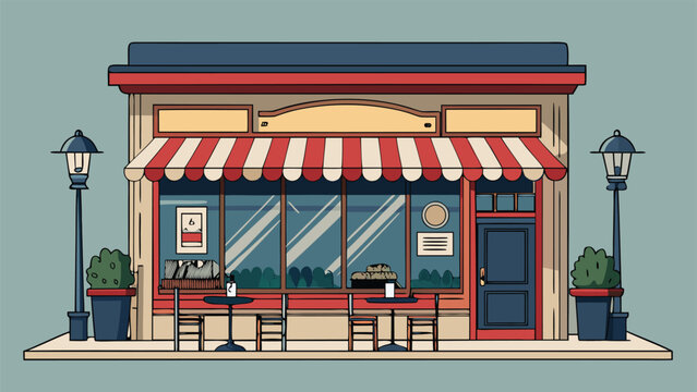 Cozy Paris cafe street scene in flat line art.eps