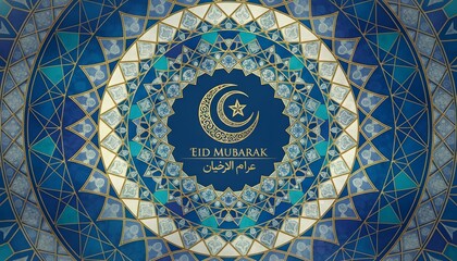 Fototapeta premium Golden Eid Mubarak Crescent Moon Islamic Pattern Celebration Greeting Background