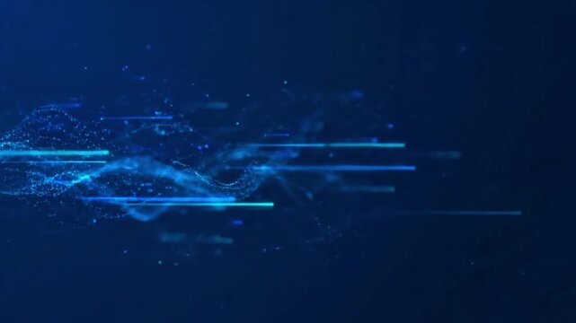 Digital wave abstract flowing data visualization on dark blue background from a front viewpoint