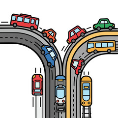 Vehicles on Highway Interchange Roads.