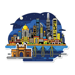 Vibrant City Skyline with Skyscrapers at Night.