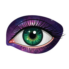Vibrant Green Eye with Purple Shadow.