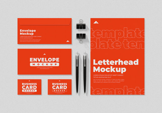 Corporate Stationery Mockup Set Including Envelope Letterhead and Business Card
