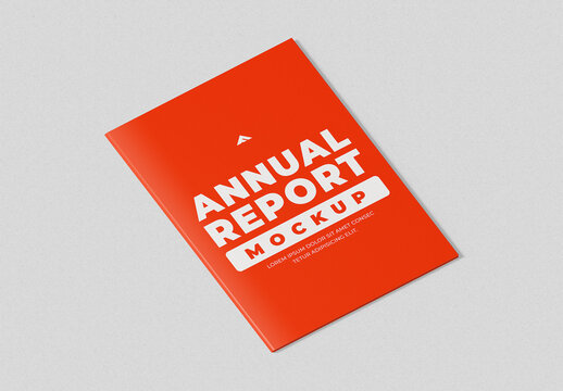 Annual Report Mockup with Red Cover for Corporate Branding Design
