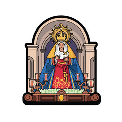 Virgin Mary Holding Baby Jesus Illustration.