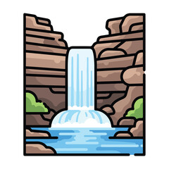 Waterfall Illustration with Rocks and Water.