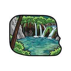 Waterfall Landscape Illustration with Green Surroundings.