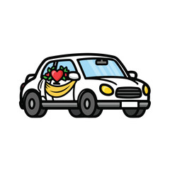White Car with Flowers and Heart.
