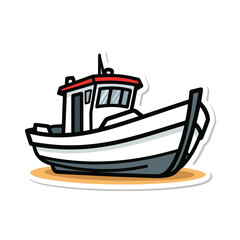 White Fishing Boat with Red Roof.